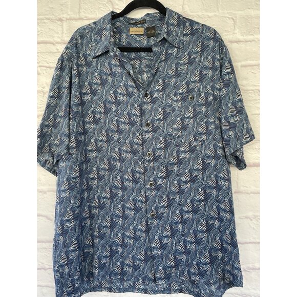 AXIST Men's 100% Silk Shirt Blue Button Up Short Sleeve Size XL - Picture 9 of 13